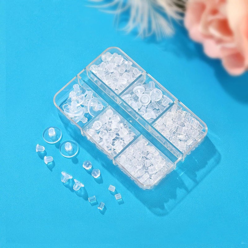Formulen 6 Styles Silicone Earring Backs, 600 Clear Soft Hypoallergenic Plastic Rubber Earring Backs Clutch Stoppers Kits for Fish Hook Hoops - Image 4